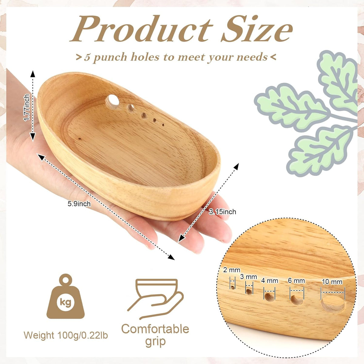 Wooden Herb Stripper Bowl Handmade Herb Stripper Tool with 5 Different Hole Sizes Efficient Herb Peeling Cup Herb Leaf Peeler for Separating Leaves Kale Broccoli Thyme Basil Rosemary