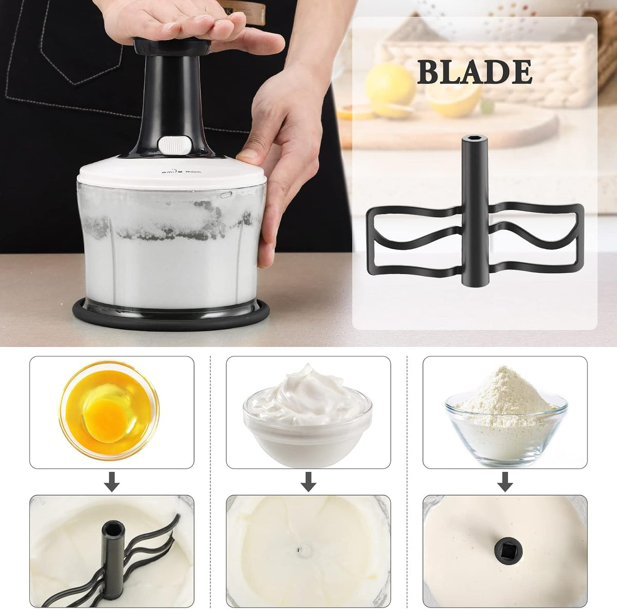 Vegetable Chopper Food Chopper, Quick Hand Press Chopper Dicer, Pro Food Cutter, Easy to Chop Vegetables, Fruits, Herbs, Salsa, Puree, Pesto, ABS Food Grade Material 1.2L White