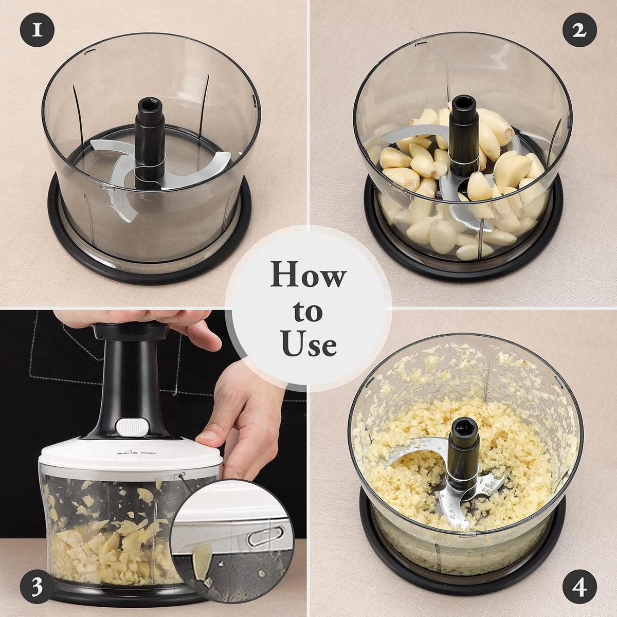 Vegetable Chopper Food Chopper, Quick Hand Press Chopper Dicer, Pro Food Cutter, Easy to Chop Vegetables, Fruits, Herbs, Salsa, Puree, Pesto, ABS Food Grade Material 1.2L White