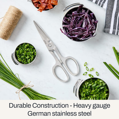 Stainless Steel, All Purpose Kitchen Shears,Heavy gauge, Ergonomic, Rust-resistance, Food Scissors for Kitchen, Chicken, Poultry, Fish, Meat,Shelfish, Snipping herbs, 8.19 inch, Silver