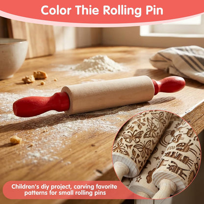 16 Pcs Mini Rolling Pin, 8 Inch Wood Dough Roller for Baking with Red Handle, Small Clay Rolling Pin for Craft Fondant Pastry Pizza Crafting and Imaginative Play