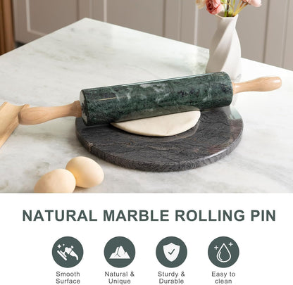 Indian Green Marble Rolling Pin, Non-Stick Stone Dough Roller, 18 Inch Rolling Pin for Baking,Pasta, Dumpling, Ravioli, Fondant,Pie Crust, Kitchen Baking Pastry Tools, Kitchen Essential