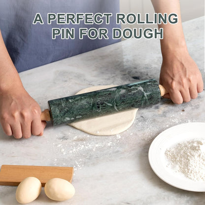 Indian Green Marble Rolling Pin, Non-Stick Stone Dough Roller, 18 Inch Rolling Pin for Baking,Pasta, Dumpling, Ravioli, Fondant,Pie Crust, Kitchen Baking Pastry Tools, Kitchen Essential
