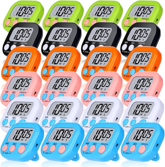 24 Pcs Digital Timers for Classroom Kitchen Timers for Cooking Small Magnetic Stopwatch 6 Colors Mini Countdown Timer Loud Alarm Stop for Study Work Baking Sports Games Office Timer Clock
