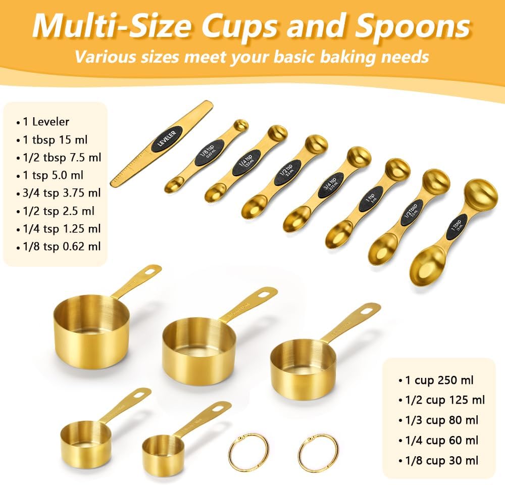 Gold Measuring Cups & Spoons Set for Cooking, 13pcs