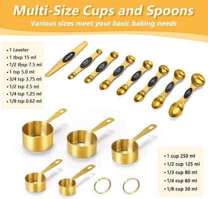 Gold Measuring Cups & Spoons Set for Cooking, 13pcs