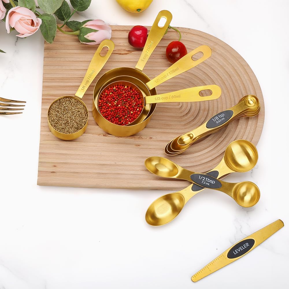Gold Measuring Cups & Spoons Set for Cooking, 13pcs