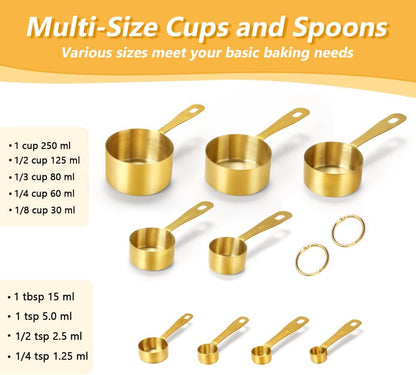 Gold Measuring Cups & Spoons Set for Cooking, 13pcs