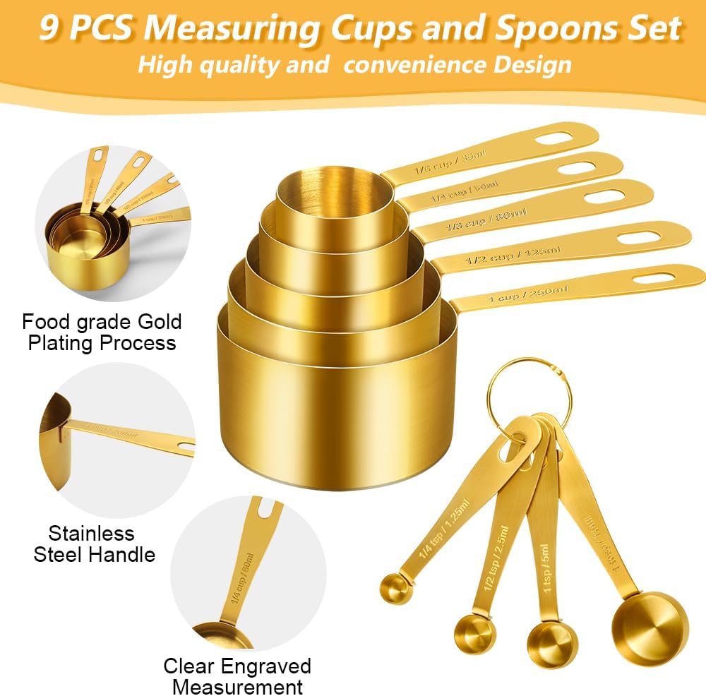 Gold Measuring Cups & Spoons Set for Cooking, 13pcs