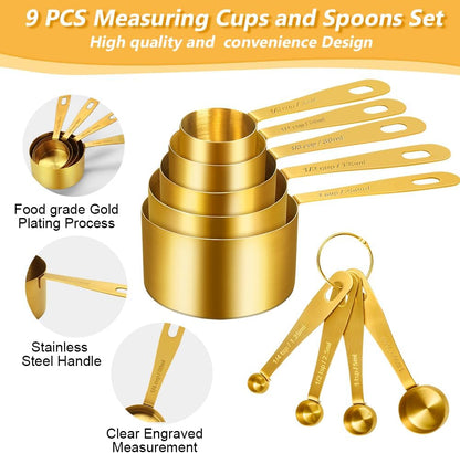 Gold Measuring Cups & Spoons Set for Cooking, 13pcs
