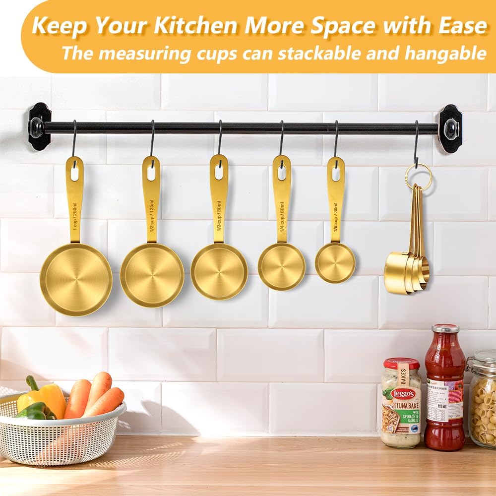 Gold Measuring Cups & Spoons Set for Cooking, 13pcs