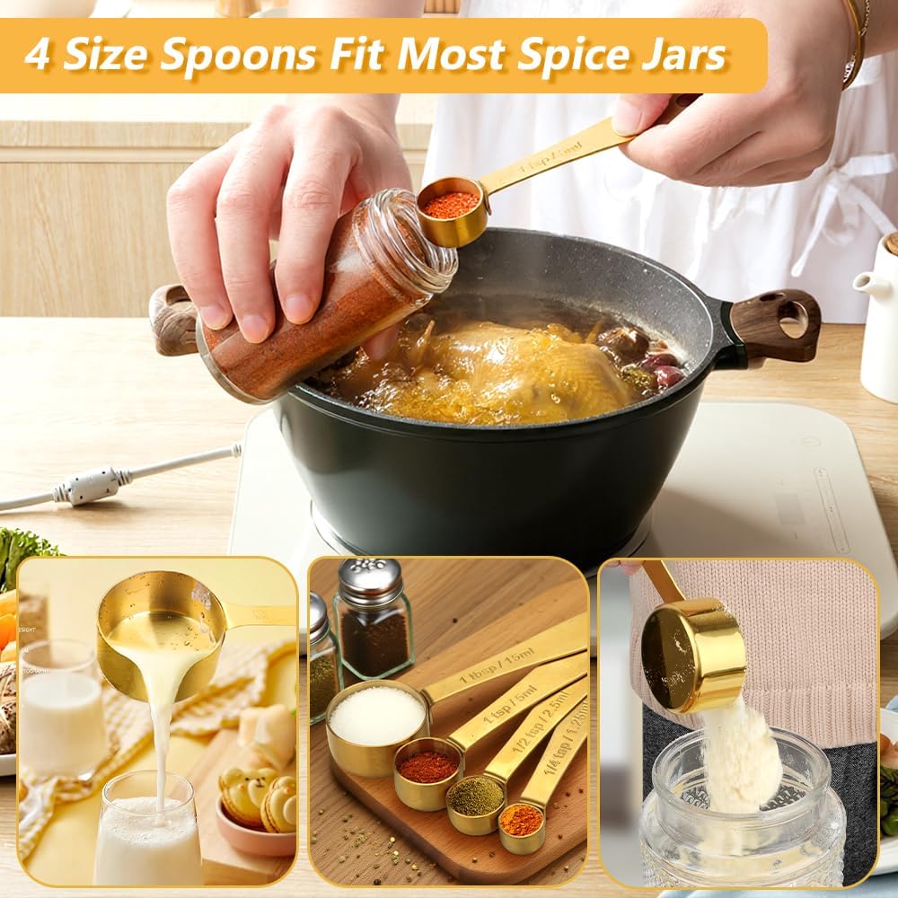 Gold Measuring Cups & Spoons Set for Cooking, 13pcs
