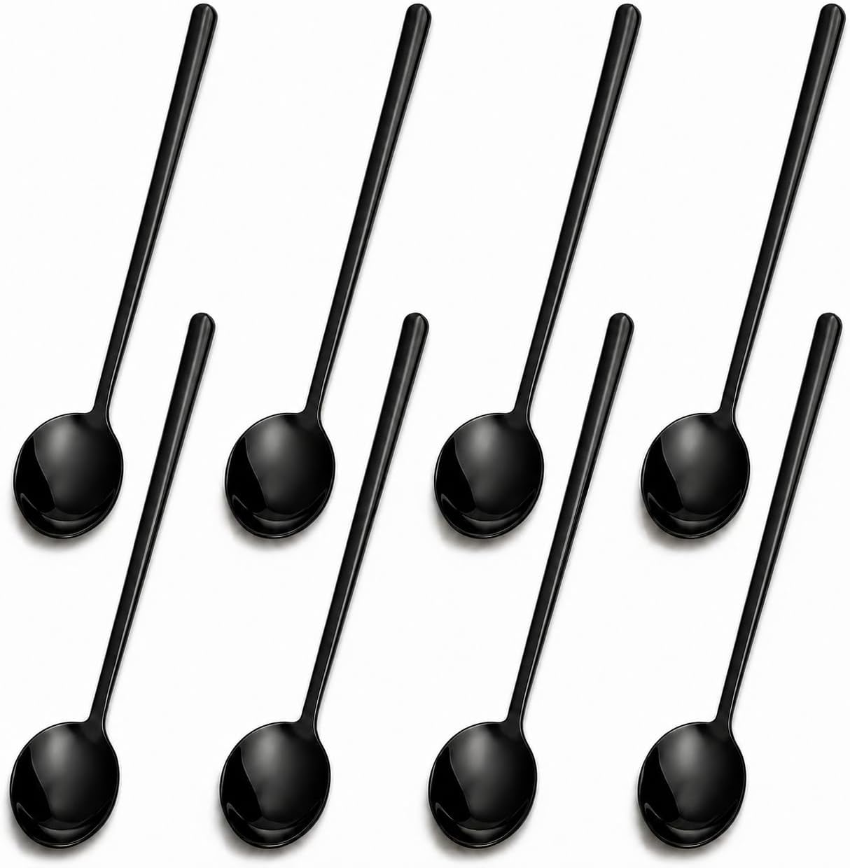 Pack of 8 Black Stainless Steel Espresso Spoons, 5.3 Inch Mini Teaspoons Set for Coffee, Dessert, Cake, Ice Cream, Tea, Sugar, Cappuccino, Mirror Finish Small Spoon Set