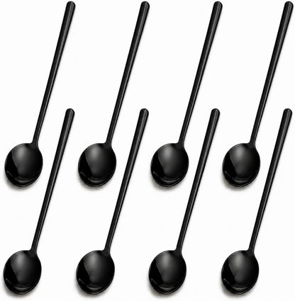 Pack of 8 Black Stainless Steel Espresso Spoons, 5.3 Inch Mini Teaspoons Set for Coffee, Dessert, Cake, Ice Cream, Tea, Sugar, Cappuccino, Mirror Finish Small Spoon Set