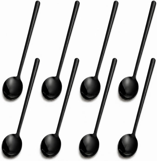 Pack of 8 Black Stainless Steel Espresso Spoons, 5.3 Inch Mini Teaspoons Set for Coffee, Dessert, Cake, Ice Cream, Tea, Sugar, Cappuccino, Mirror Finish Small Spoon Set