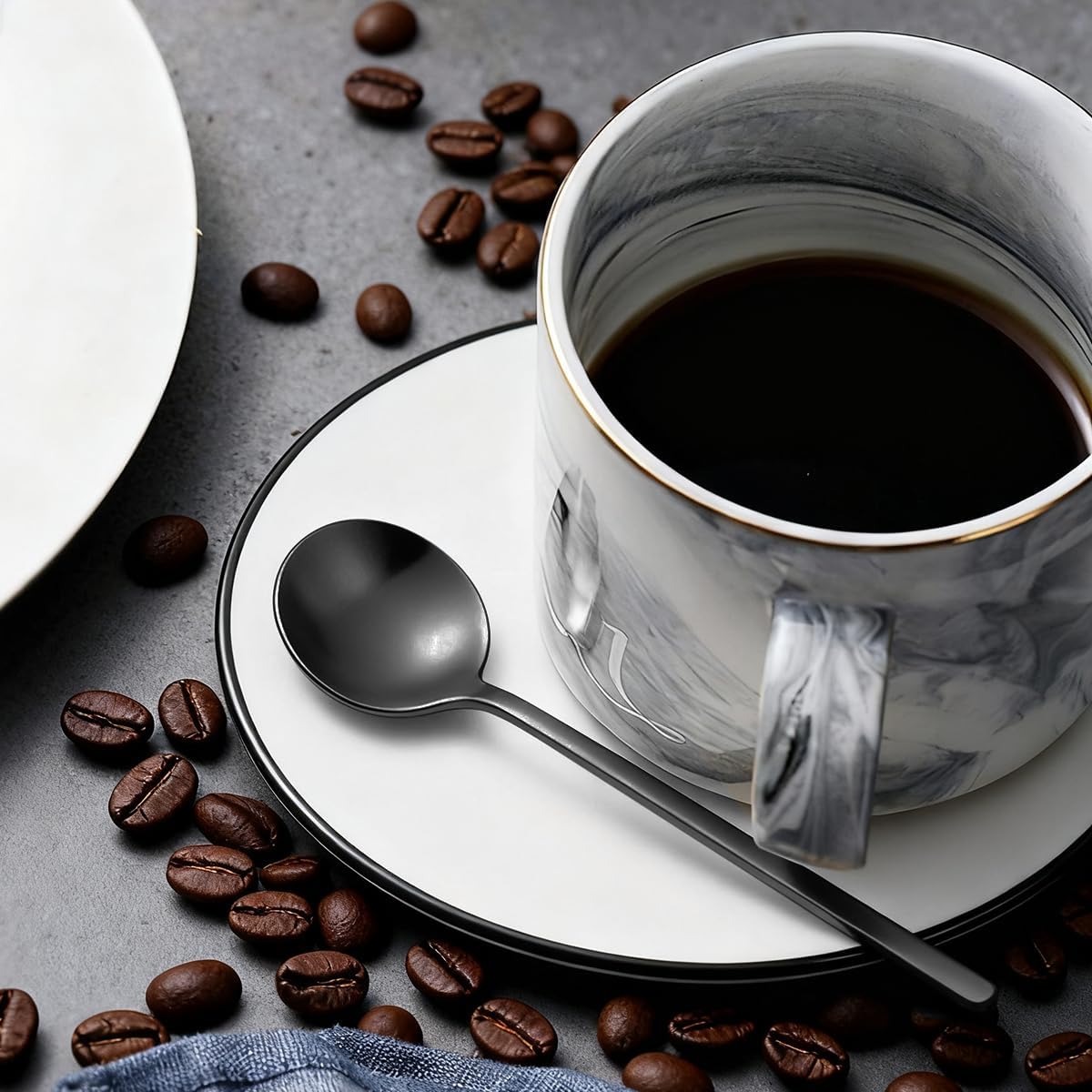 Pack of 8 Black Stainless Steel Espresso Spoons, 5.3 Inch Mini Teaspoons Set for Coffee, Dessert, Cake, Ice Cream, Tea, Sugar, Cappuccino, Mirror Finish Small Spoon Set