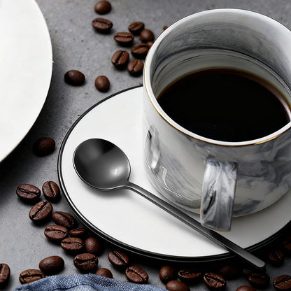 Pack of 8 Black Stainless Steel Espresso Spoons, 5.3 Inch Mini Teaspoons Set for Coffee, Dessert, Cake, Ice Cream, Tea, Sugar, Cappuccino, Mirror Finish Small Spoon Set