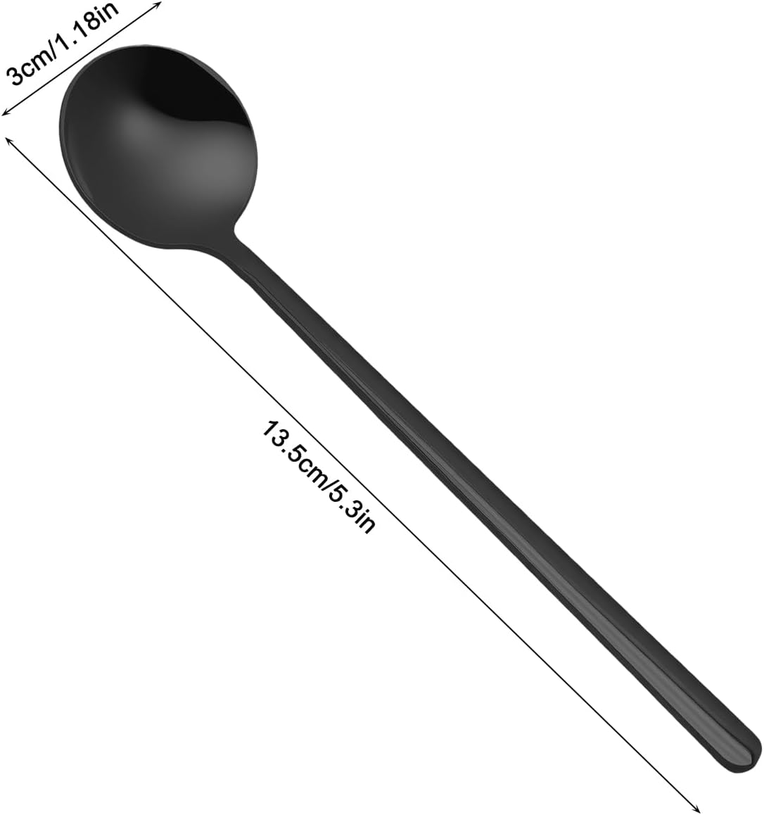 Pack of 8 Black Stainless Steel Espresso Spoons, 5.3 Inch Mini Teaspoons Set for Coffee, Dessert, Cake, Ice Cream, Tea, Sugar, Cappuccino, Mirror Finish Small Spoon Set
