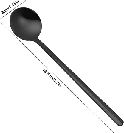 Pack of 8 Black Stainless Steel Espresso Spoons, 5.3 Inch Mini Teaspoons Set for Coffee, Dessert, Cake, Ice Cream, Tea, Sugar, Cappuccino, Mirror Finish Small Spoon Set