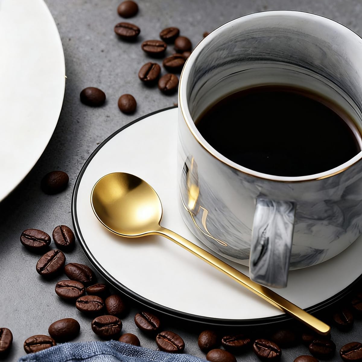Pack of 8 Black Stainless Steel Espresso Spoons, 5.3 Inch Mini Teaspoons Set for Coffee, Dessert, Cake, Ice Cream, Tea, Sugar, Cappuccino, Mirror Finish Small Spoon Set