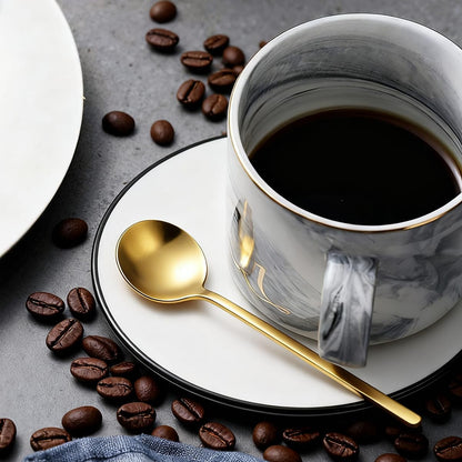 Pack of 8 Black Stainless Steel Espresso Spoons, 5.3 Inch Mini Teaspoons Set for Coffee, Dessert, Cake, Ice Cream, Tea, Sugar, Cappuccino, Mirror Finish Small Spoon Set