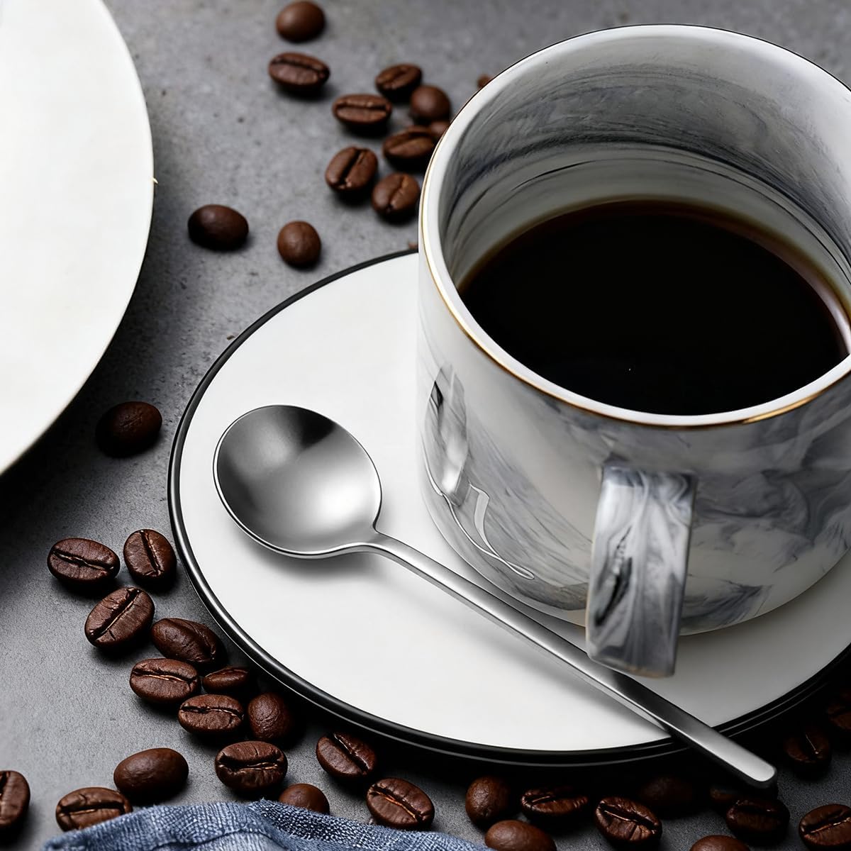 Pack of 8 Black Stainless Steel Espresso Spoons, 5.3 Inch Mini Teaspoons Set for Coffee, Dessert, Cake, Ice Cream, Tea, Sugar, Cappuccino, Mirror Finish Small Spoon Set