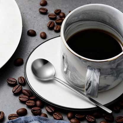 Pack of 8 Black Stainless Steel Espresso Spoons, 5.3 Inch Mini Teaspoons Set for Coffee, Dessert, Cake, Ice Cream, Tea, Sugar, Cappuccino, Mirror Finish Small Spoon Set