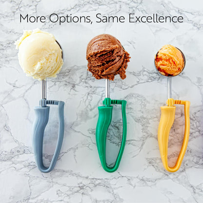 Comfy Grip 4 Ounce Gelato Scoop 1 Ambidextrous Ice Cream Scoop - Built-In Blade Bright Handle Gray Stainless Steel Cookie Dough Scoop Comfortable Grip For All Ingredients