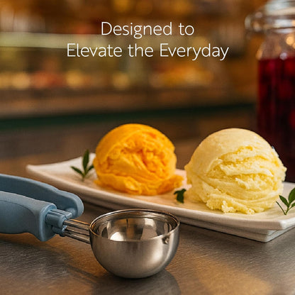 Comfy Grip 4 Ounce Gelato Scoop 1 Ambidextrous Ice Cream Scoop - Built-In Blade Bright Handle Gray Stainless Steel Cookie Dough Scoop Comfortable Grip For All Ingredients