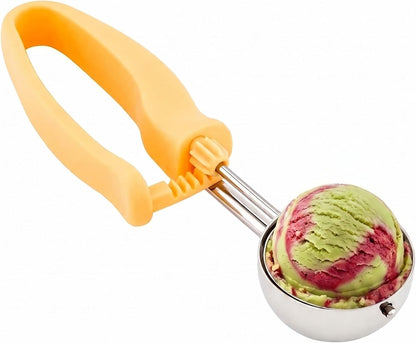 Comfy Grip 4 Ounce Gelato Scoop 1 Ambidextrous Ice Cream Scoop - Built-In Blade Bright Handle Gray Stainless Steel Cookie Dough Scoop Comfortable Grip For All Ingredients