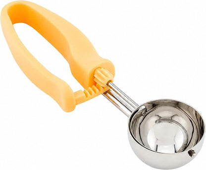 Comfy Grip 4 Ounce Gelato Scoop 1 Ambidextrous Ice Cream Scoop - Built-In Blade Bright Handle Gray Stainless Steel Cookie Dough Scoop Comfortable Grip For All Ingredients