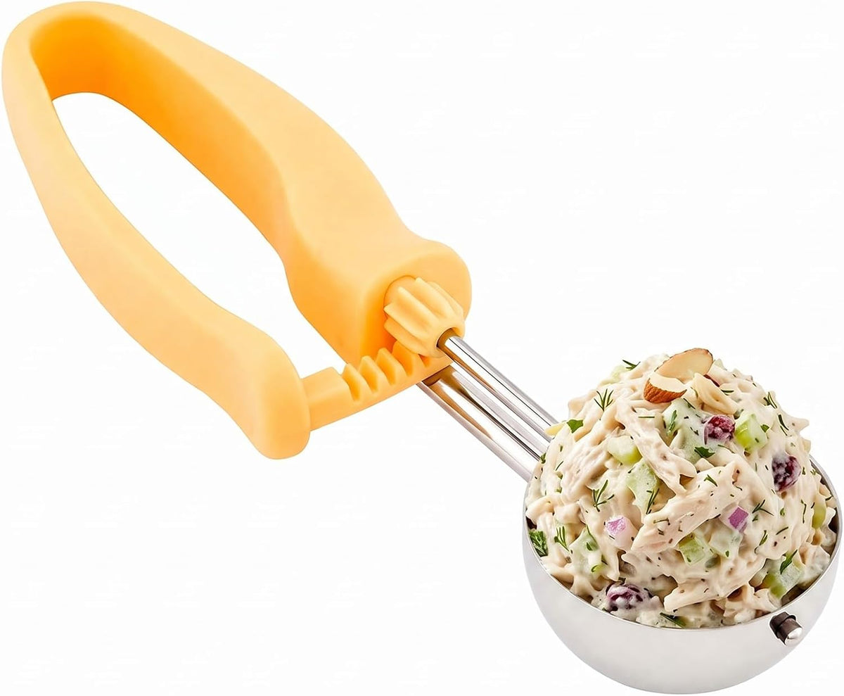 Comfy Grip 4 Ounce Gelato Scoop 1 Ambidextrous Ice Cream Scoop - Built-In Blade Bright Handle Gray Stainless Steel Cookie Dough Scoop Comfortable Grip For All Ingredients