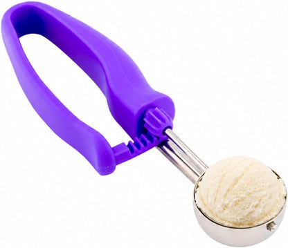 Comfy Grip 4 Ounce Gelato Scoop 1 Ambidextrous Ice Cream Scoop - Built-In Blade Bright Handle Gray Stainless Steel Cookie Dough Scoop Comfortable Grip For All Ingredients