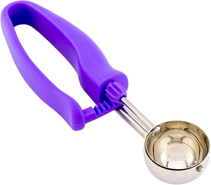 Comfy Grip 4 Ounce Gelato Scoop 1 Ambidextrous Ice Cream Scoop - Built-In Blade Bright Handle Gray Stainless Steel Cookie Dough Scoop Comfortable Grip For All Ingredients