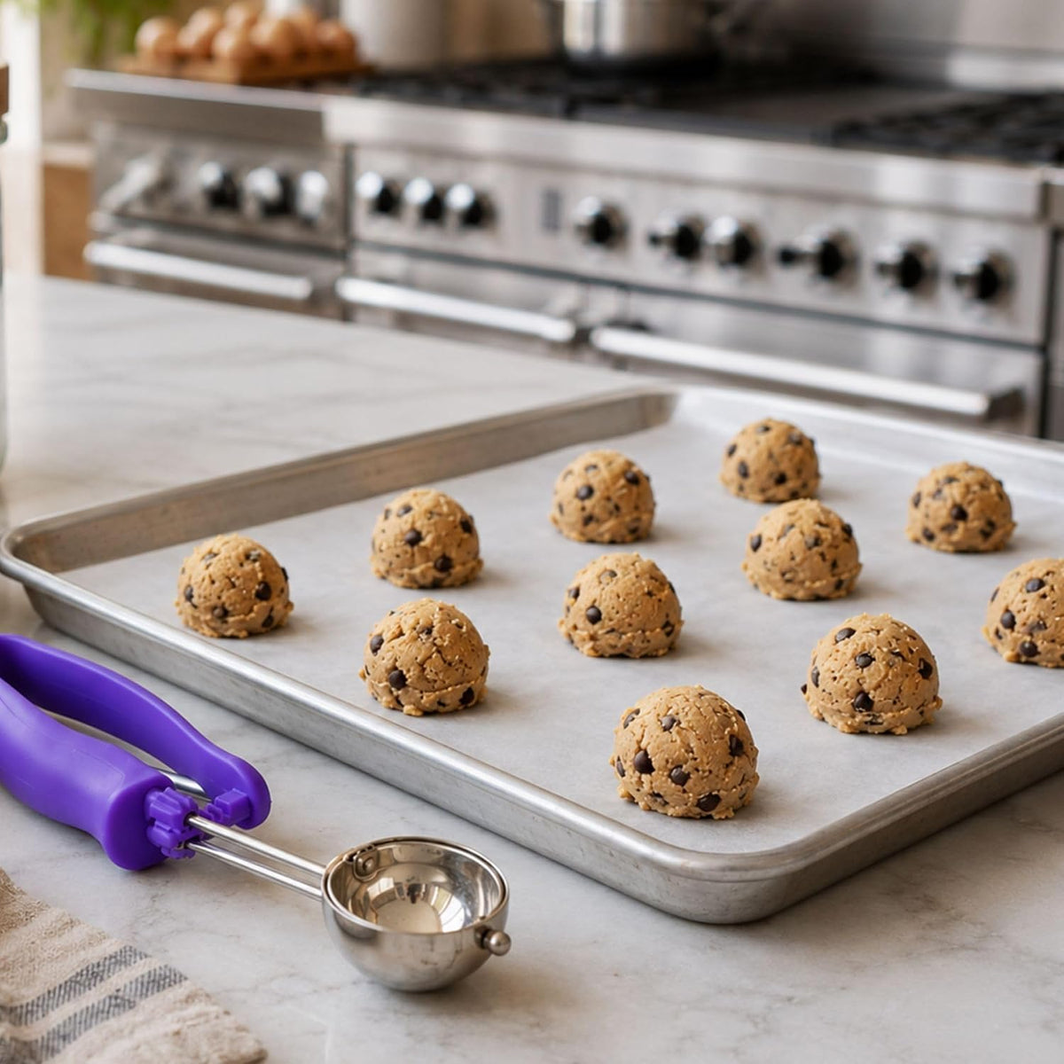 Comfy Grip 4 Ounce Gelato Scoop 1 Ambidextrous Ice Cream Scoop - Built-In Blade Bright Handle Gray Stainless Steel Cookie Dough Scoop Comfortable Grip For All Ingredients