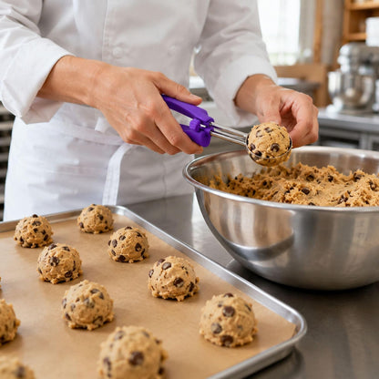 Comfy Grip 4 Ounce Gelato Scoop 1 Ambidextrous Ice Cream Scoop - Built-In Blade Bright Handle Gray Stainless Steel Cookie Dough Scoop Comfortable Grip For All Ingredients