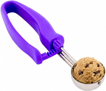 Comfy Grip 4 Ounce Gelato Scoop 1 Ambidextrous Ice Cream Scoop - Built-In Blade Bright Handle Gray Stainless Steel Cookie Dough Scoop Comfortable Grip For All Ingredients
