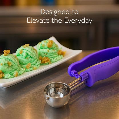 Comfy Grip 4 Ounce Gelato Scoop 1 Ambidextrous Ice Cream Scoop - Built-In Blade Bright Handle Gray Stainless Steel Cookie Dough Scoop Comfortable Grip For All Ingredients