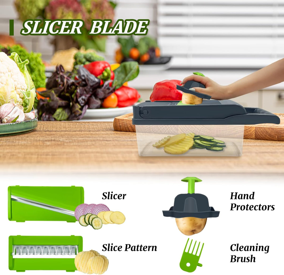 Vegetable Chopper, Multifunctional 14-in-1 Kitchen Veggie Chopper Food Chopper with 8 Blades, Pro Onion Chopper Vegetable Cutter Slicer Dicer with Container for Patato, Salad