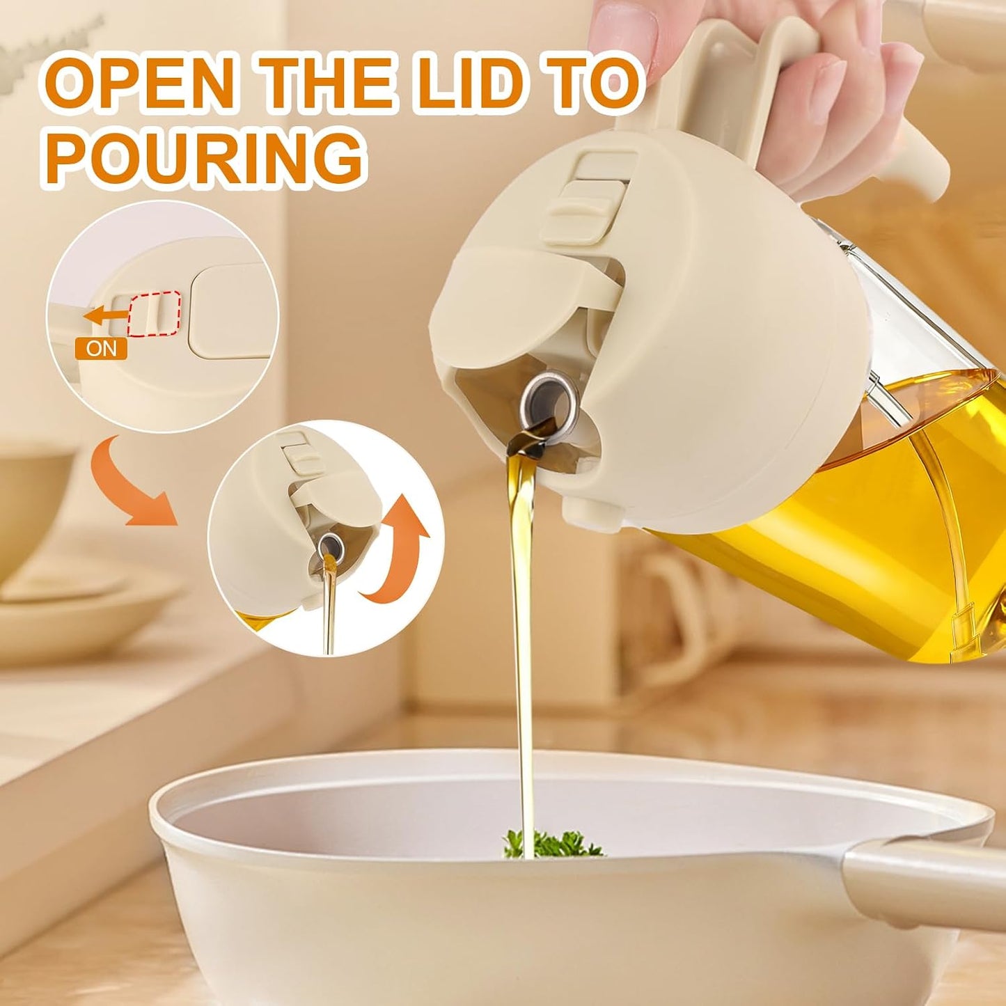 Glass Olive Oil Sprayer for Cooking, Oil Dispenser Bottle for Kitchen Gadgets, 2 in 1 Spray and Pour bottle, Home and Kitchen Essentials, Air Fryer Accessories for Salad, BBQ (16oz/470ml, White)