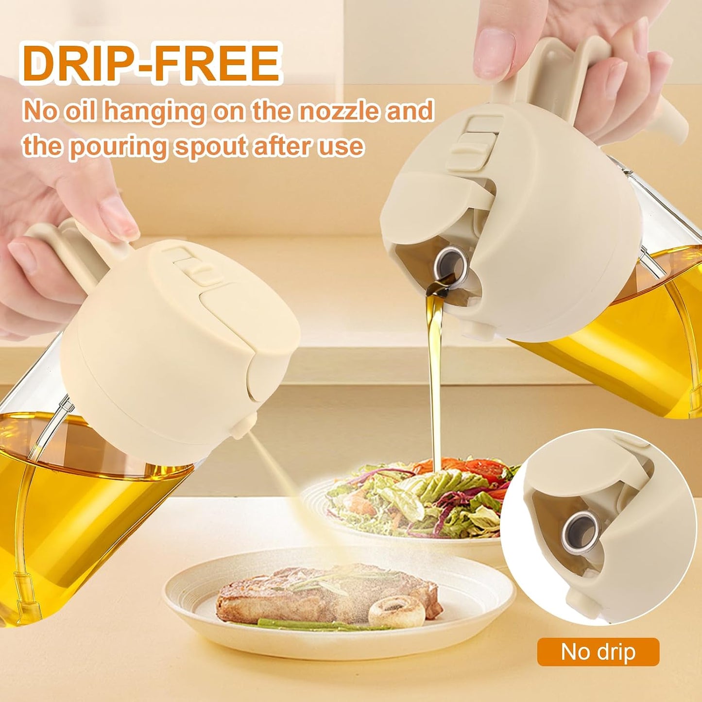 Glass Olive Oil Sprayer for Cooking, Oil Dispenser Bottle for Kitchen Gadgets, 2 in 1 Spray and Pour bottle, Home and Kitchen Essentials, Air Fryer Accessories for Salad, BBQ (16oz/470ml, White)