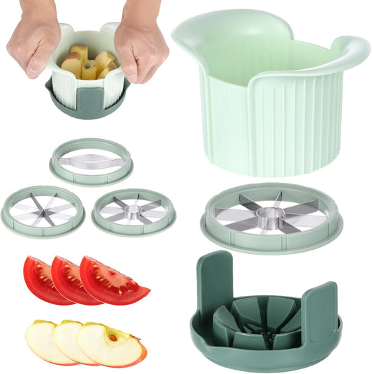 Apple Slicer and Corer Set with 3 Interchangeable Blades, Stainless Steel Apple Cutter, 8 Slices Slicer for Pear, Mango, Tomato, Green, 4.9 x 4.9 x 7.1 in