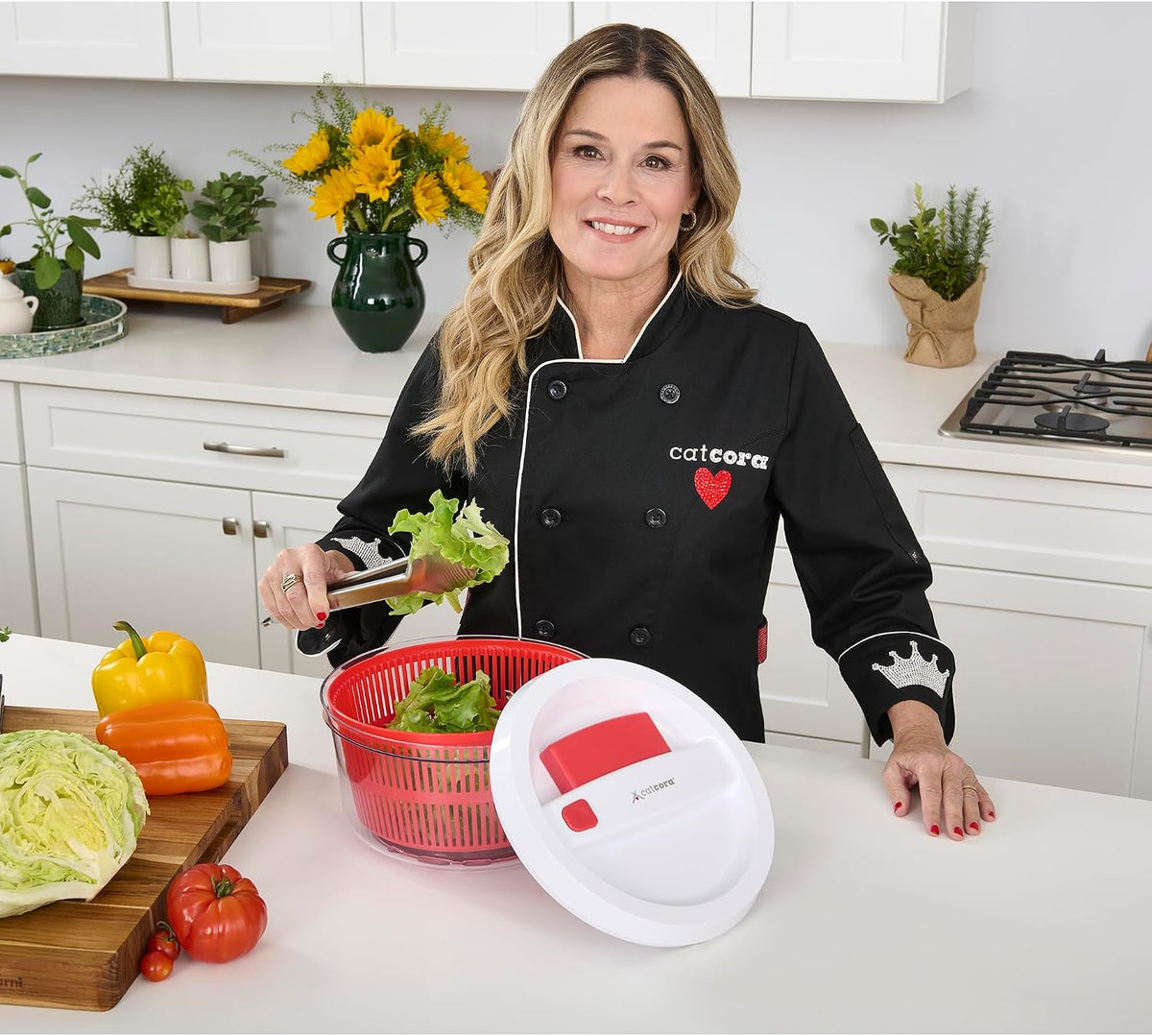 Quickspin One-Handed Salad Spinner, Accelerated Pump-Action With Built-In Break For Perfectly Dried Salad Greens, Ergonomic Single-Hand Design
