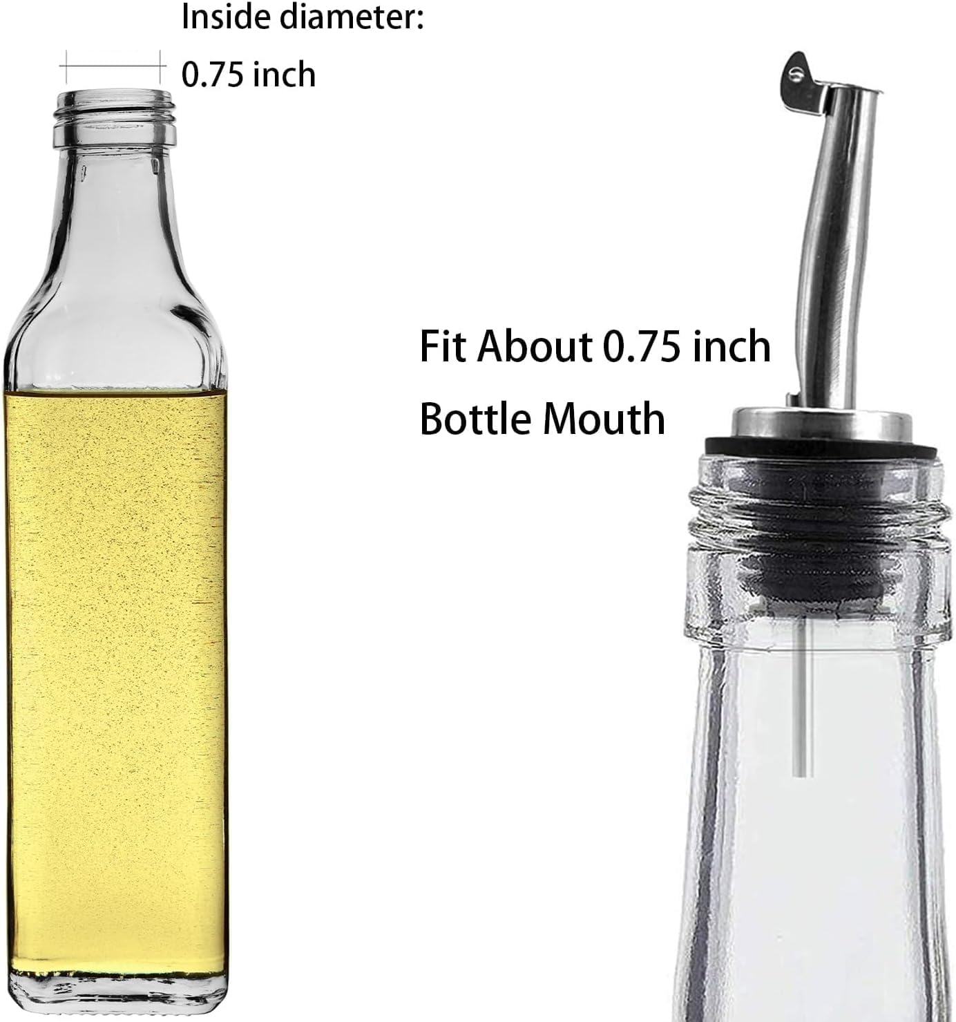 2 Pcs Oil Spout Liquor Bottle Pourer Spouts | Stainless Steel Olive Oil Dispenser Spout for About 3/4" Bottle Mouth, with Flip Top