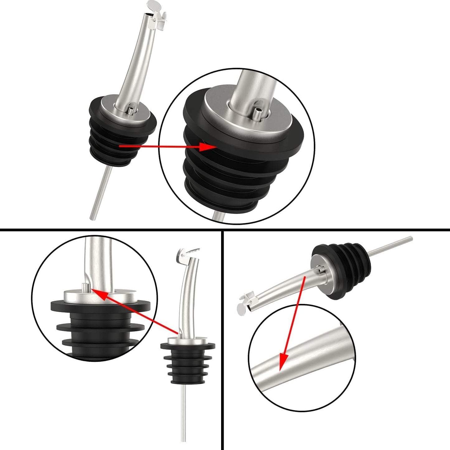2 Pcs Oil Spout Liquor Bottle Pourer Spouts | Stainless Steel Olive Oil Dispenser Spout for About 3/4" Bottle Mouth, with Flip Top