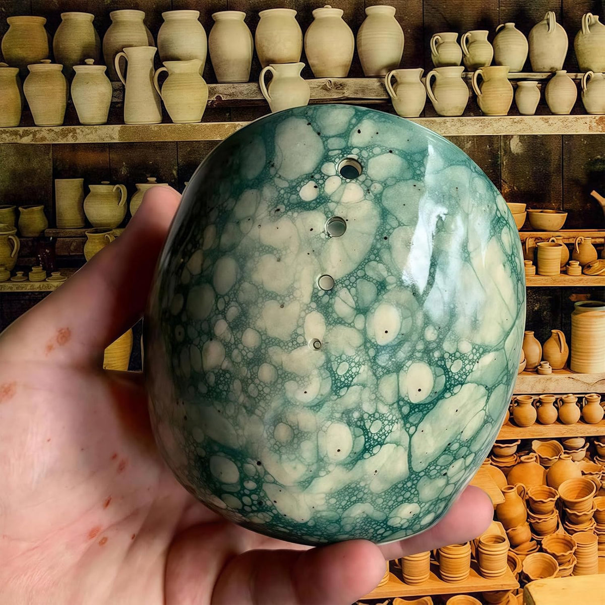 Hugimpel Pottery Herb Stripper Bowl,Hamblin Bros Pottery Herb Stripper Bowl, Handmade Ceramic Herbs Peeling Cup with Different Hole Sizes,for Peeling Off the Leafy Assembly (Blue)
