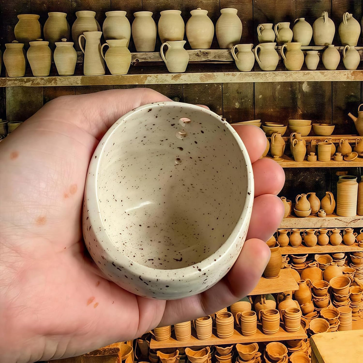Hugimpel Pottery Herb Stripper Bowl,Hamblin Bros Pottery Herb Stripper Bowl, Handmade Ceramic Herbs Peeling Cup with Different Hole Sizes,for Peeling Off the Leafy Assembly (Blue)
