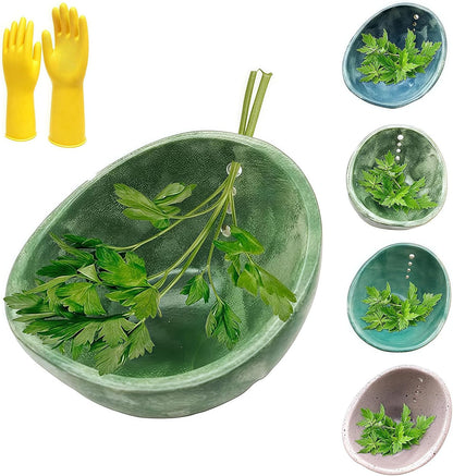 Hugimpel Pottery Herb Stripper Bowl,Hamblin Bros Pottery Herb Stripper Bowl, Handmade Ceramic Herbs Peeling Cup with Different Hole Sizes,for Peeling Off the Leafy Assembly (Blue)
