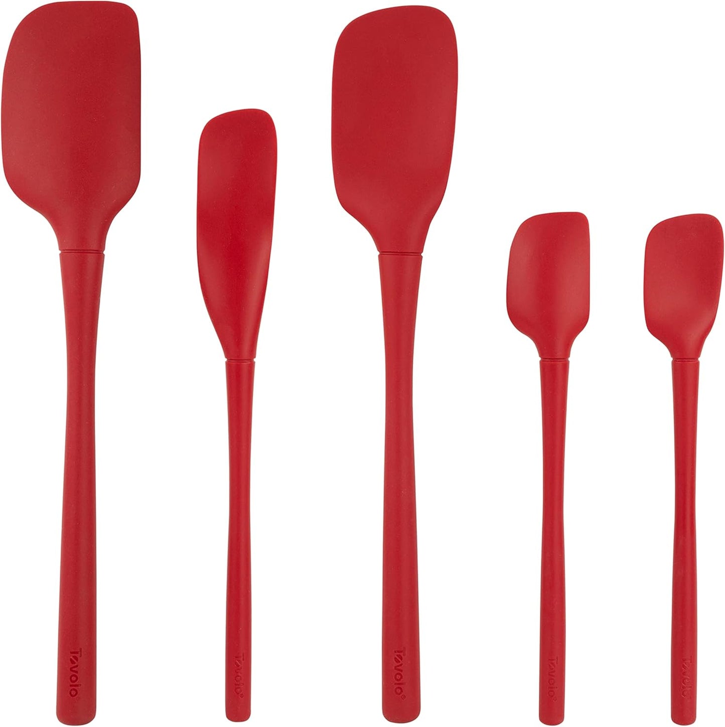 Flex Core 5 Piece Silicone Spatula Set Heat Resistant All Silicone Utensils Include Non Stick Spatula Spoonula Jar Scraper, Dishwasher Safe BPA Free Spatulas for Baking Mixing, White