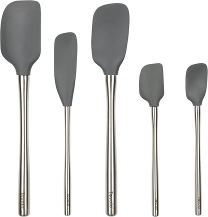 Flex Core 5 Piece Silicone Spatula Set Heat Resistant All Silicone Utensils Include Non Stick Spatula Spoonula Jar Scraper, Dishwasher Safe BPA Free Spatulas for Baking Mixing, White